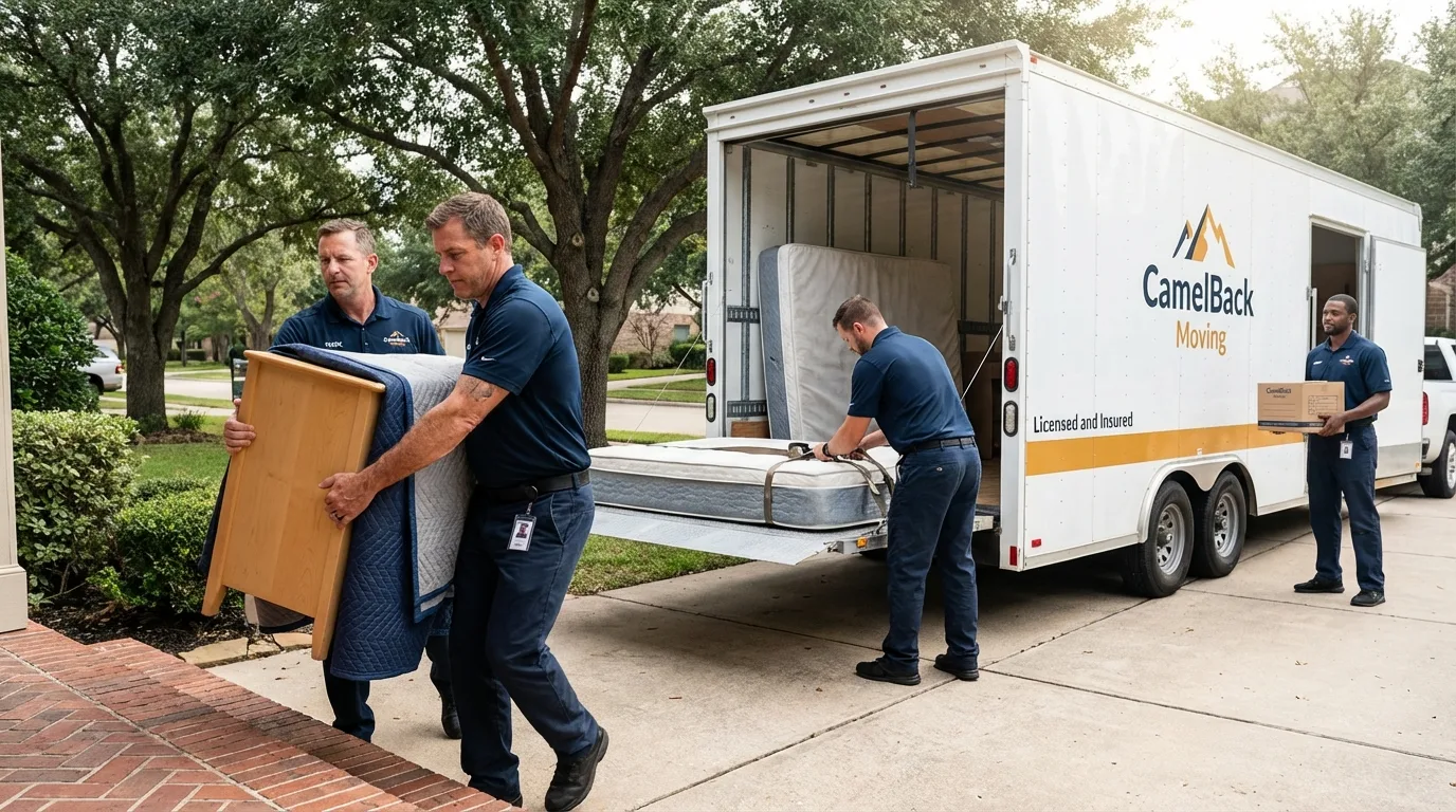 Crew loading residential truck for cross-state move from Westmont, IL