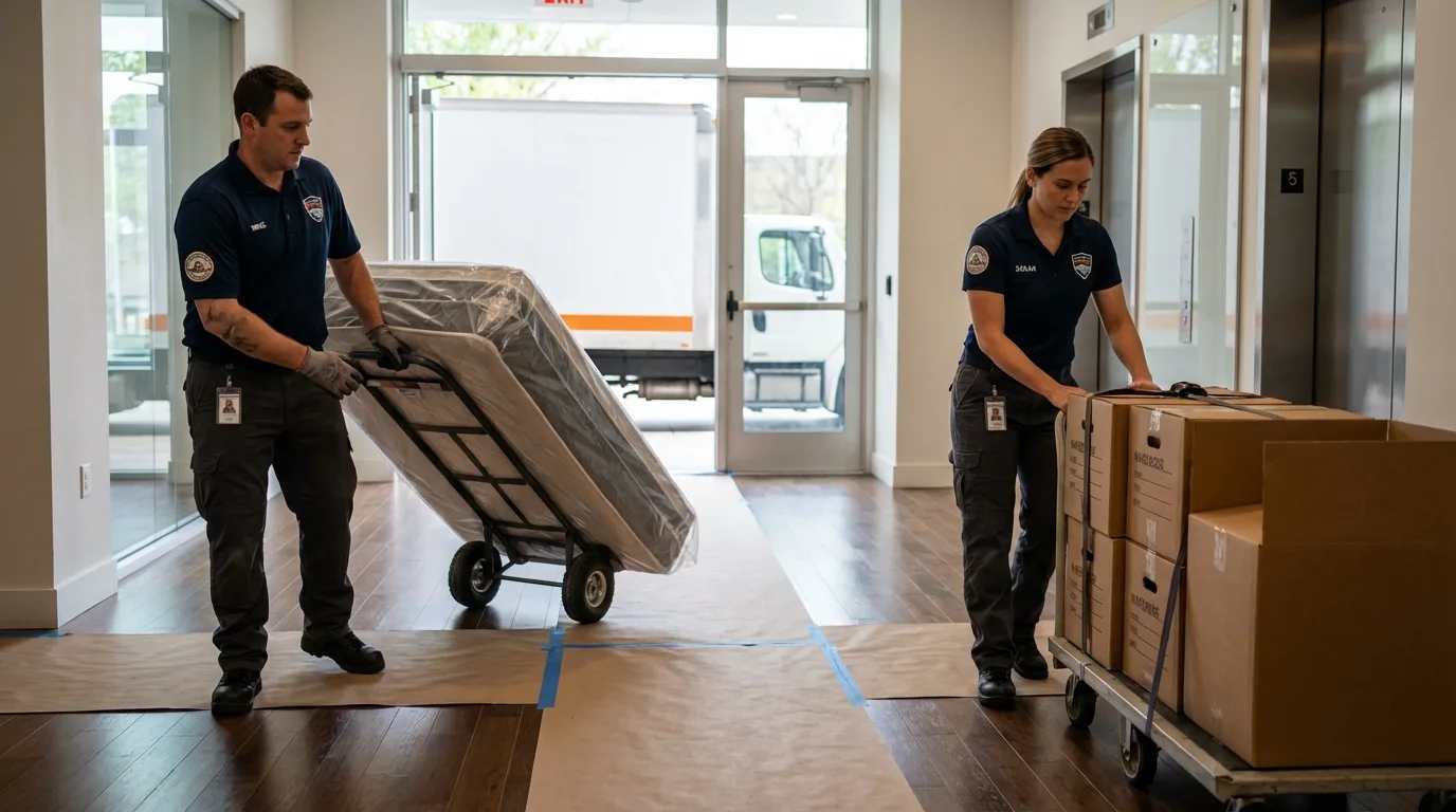 Professional apartment movers loading elevator in Westmont, IL